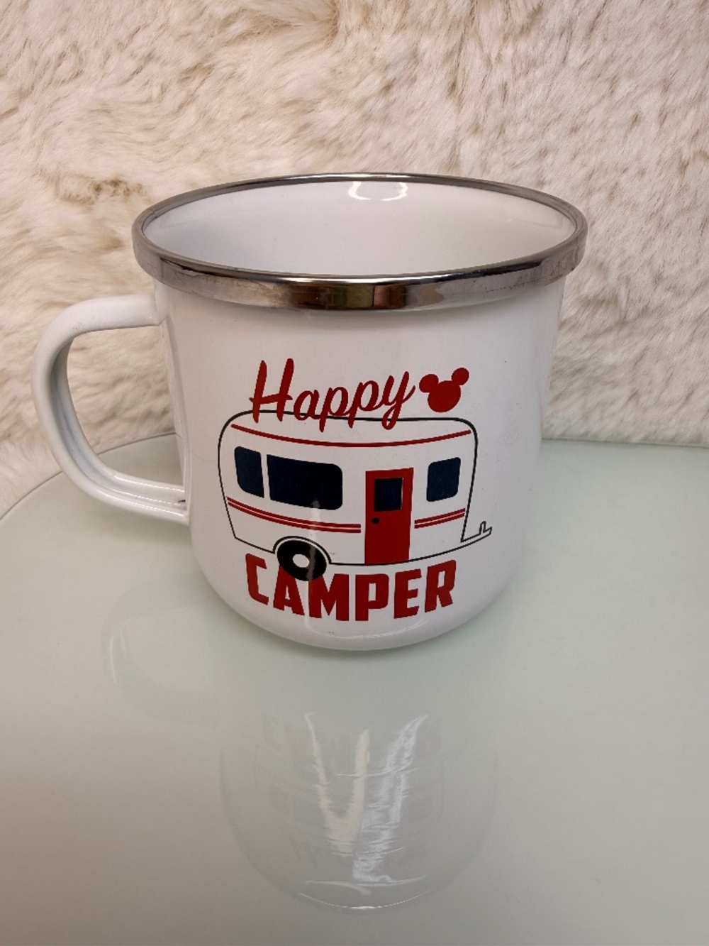 Disney Happy Camper Enamel Mug White Red Retro RV Mickey‎ Mouse Target